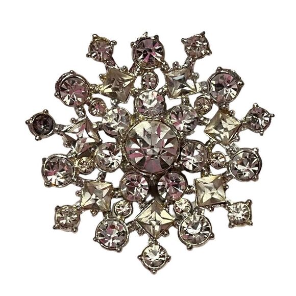 Vintage Silver Rhinestone Snowflake Brooch - Picture 1 of 2